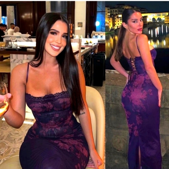 HOUSE of CB Azia This is the genuine, famous floral corset-back dress worn once - Picture 4 of 17